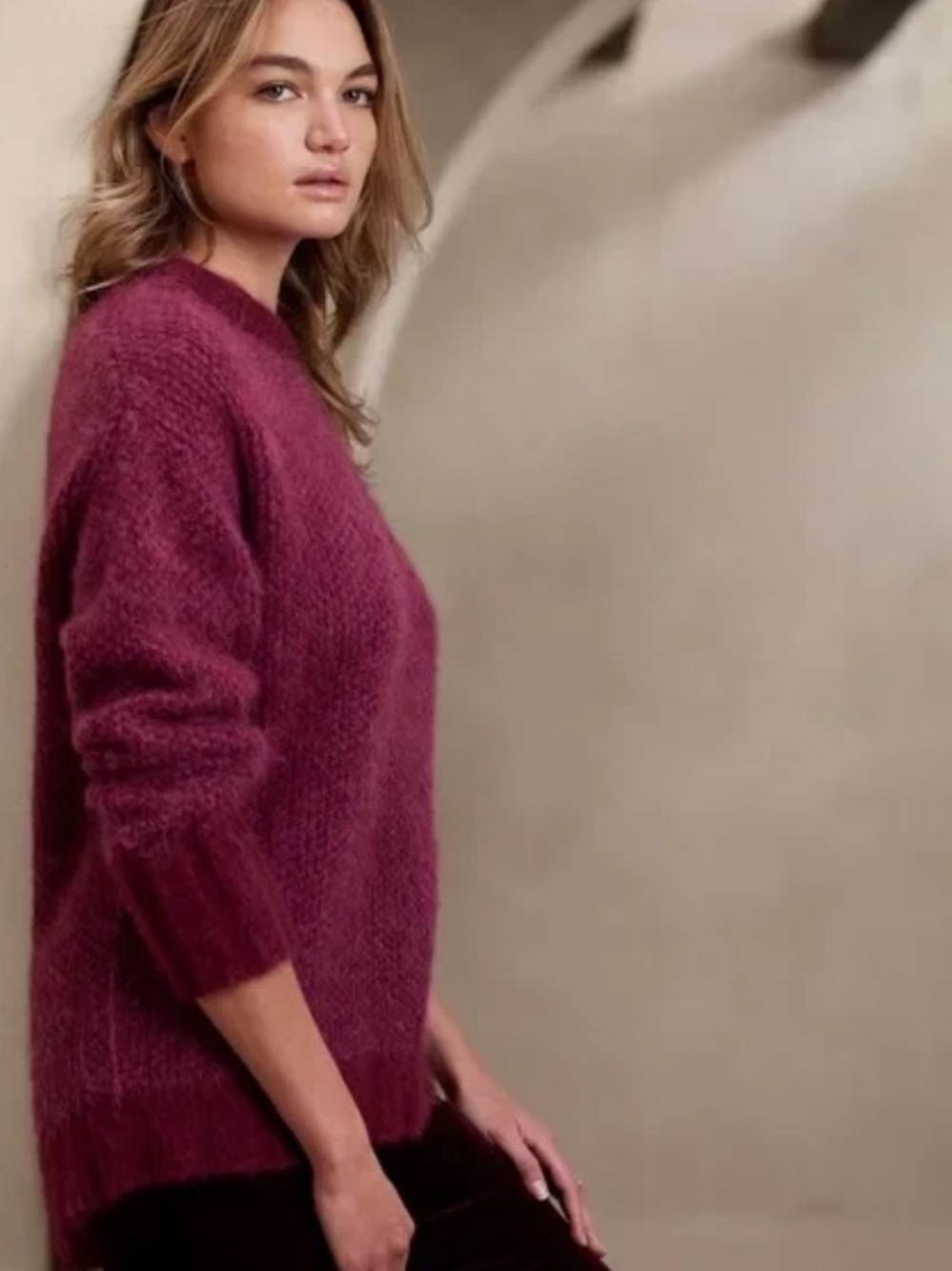 Banana Republic “Andi” Plush Alpaca Blend Sweater, Berry Pink, Cozy OVERSIZED S